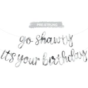 BEISHIDA Go Shawty It's Your Birthday Banner NO DIY Hip Hop Theme Happy Birthday Banner Pre-Strung Rap Theme Happy Birthday Sign for Man Women birthday Party Supply Bright Silver