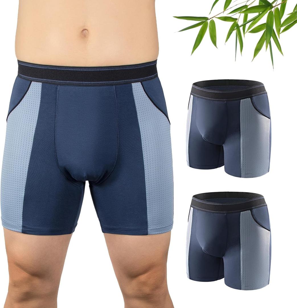 Carer Mens Incontinence Underwear for Bladder Leak Protection 80ML Incontinence Underwear for Men Washable Breathable Leak Proof Underwear for Men Urinary Incontinence Boxer Shorts (2 Blue, XL)