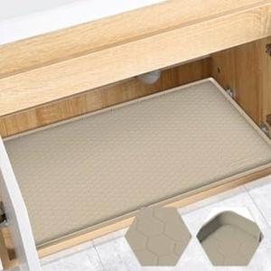FORWOS Waterproof Under Sink Mat 22" x 19", Silicone Cabinet Liner, Rubber Protector for Kitchen and Bathroom, Keeps Cabinets Clean, Dry, and Organized (Khaki)