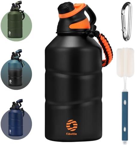 Fjbottle Insulated Half Gallon Water Bottle 64oz with Magnetic Lid, Stainless Steel Double-Wall Vacuum Leak Proof Sports Insulated Jug with Paracord Handle, Keep Water Hot & Cold for Outdoor,Gym