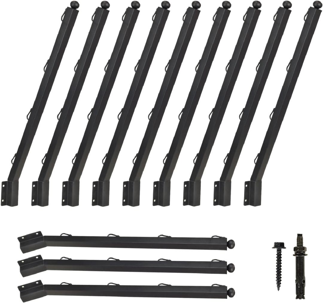 Fence Post Extender, 31.5'' Barbed Wire Extension Arms for Wooden Fence Posts, Flat or Surface Mounted Barbed Wire Arm Extensions, Cornered Barbed Wire Arms for Garden and Home (Black - Set 12)
