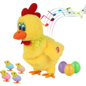 Plush Electric Stuffed Laying Egg Chicken Toy Doll with Sound Music Easter for Boys Girls (Yellow)