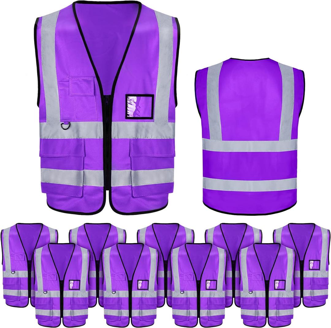 EBOOT 10 Pcs Safety Vests High Visibility Safety Vest with Reflective Strips for Construction Outdoor Running Cycling Walking at Night(Purple) (One Size)