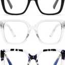 DOOViC 3 Pack Oversized Reading Glasses for Women Blue Light Blocking Square Stylish Computer Readers (3 Colors-s2)