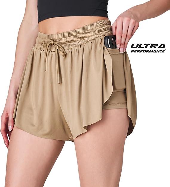 Womens Athletic Running Shorts 2 Pack Women's Butterfly Flowy Short's 2 in 1 Gym Workout Summer Short for Women Small