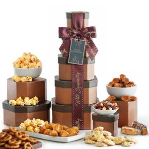 Broadway Basketeers Sympathy Gift Basket Tower – Gourmet Food Gift for Loss of Loved One – Bereavement & Condolences Gift Basket with Cookies & Snacks to Comfort Family and Friends, Kosher