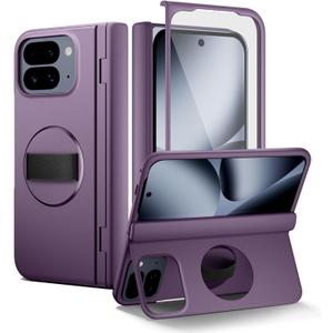 SURITCH for Google Pixel 10 Pro Fold Case with 360 Rotatable Hand Strap Phone Grip Holder & Invisible Kickstand & Screen Protector, Protective Cover for Pixel 10 Pro Fold -Dark Purple