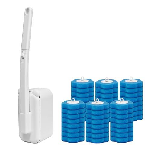Disposable Toilet Brush with 48 Refills,Toilet Cleaning Supplies,Toilet Wand Brush Starter Kit,Wall Mounted Toilet Bowl Cleaner Brush with Holder for Bathroom Deep Cleaning & Hygiene (White)