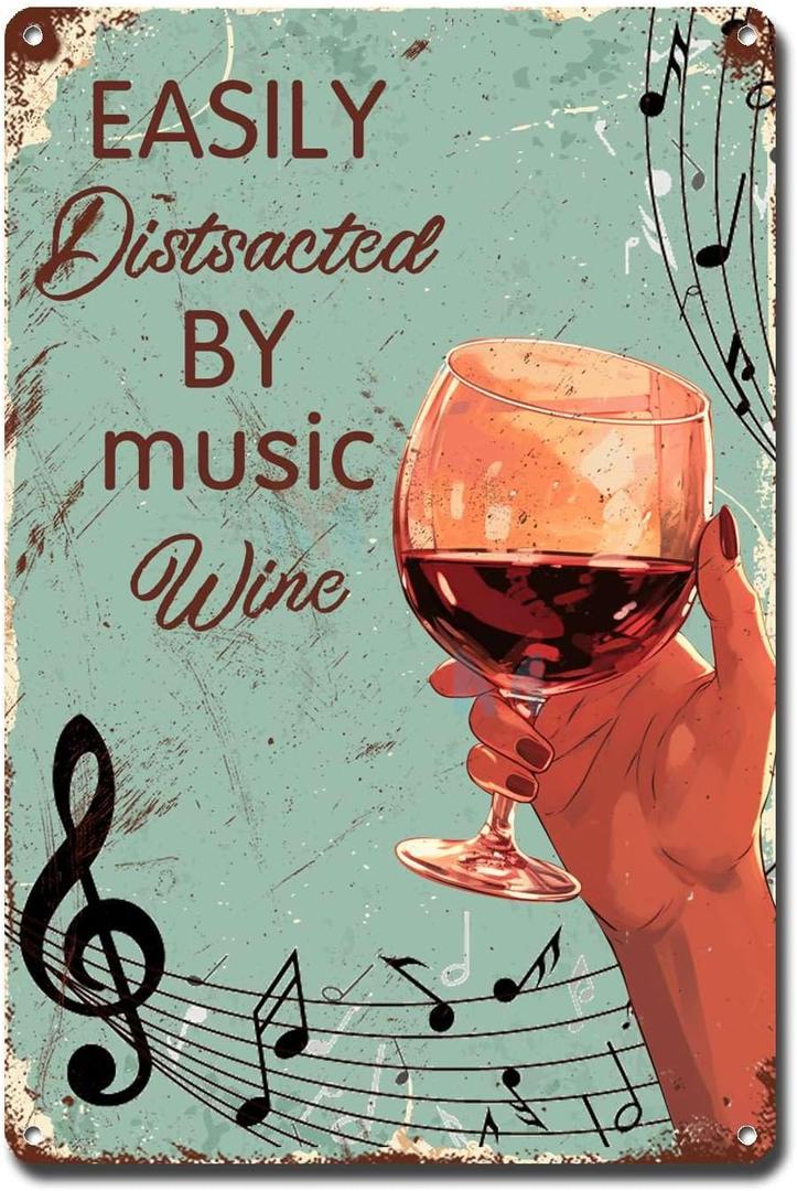 Ymyoo Metal Sign Vintage Wall Art Easily Distracted by Music and Lady Hand Art Tin Sign Paper Club 6x8inches (68inches)