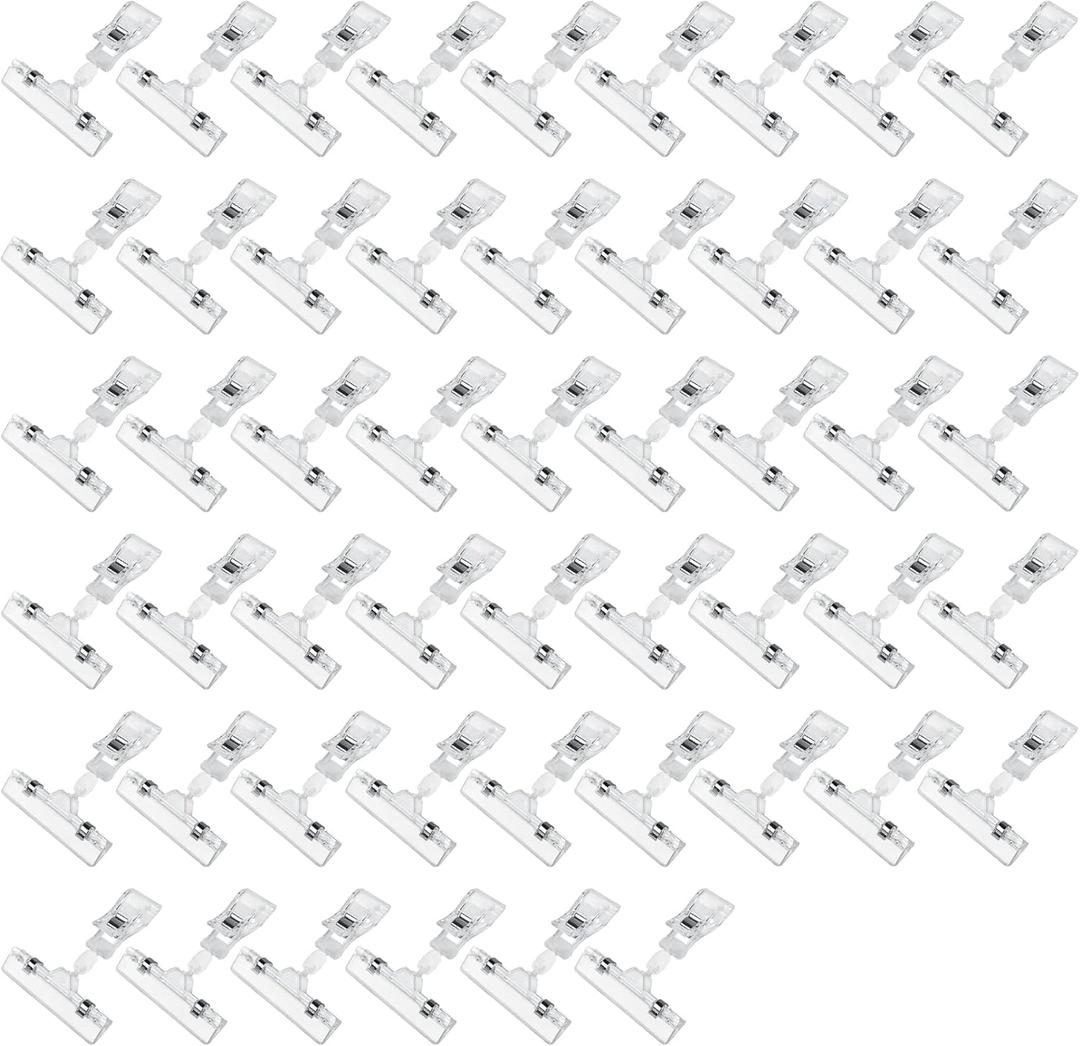 Clear Sign Clips on Merchandise Display 50 Pack Plastic Label Pop Clips on Sign Holder Shelf Double Sided Swivel Price Tag Clips on Clothing Rack Signs Rotatable Menu Clips for Retail Store Supplies