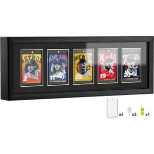 Baseball Card Display Case, Wall Mount Trading Card Display Frame for 5 Standard Cards with UV Protection Magnetic Card Holder, Sports Display Cases for Football Basketball Hockey Card Collection