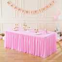 Pink Polyester Table Clothes for 8 Foot Rectangle Tables, Wrinkle Free Fitted Table Cover with Pleated Ruffle Table Skirt for Birthday Party Wedding Trade Show Event Display