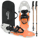 Gpeng Snowshoes for Men Women Youth Kids, Light Weight Aluminum Snow Shoes with Trekking Poles, Crampon Protector and Carrying Tote Bag () (21" Length, 8" Width, Capacity 70-150lbs), Orange (with poles))