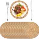 Set of 16 Round Woven Rattan Placemats, 12 Inch Boho Farmhouse Table Mats Natural Cattail Charger Plates for Dining Table Decor Heat-Resistant Braided Place Mats