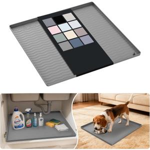 URMONA Waterproof Silicone Under Sink Mat 19'' x 19'' Shelf Liner for Kitchen and Bathroom, Cabinet and Counter Protector, Storage and Organizers, Litter Mat, Pet Cat Puppy Essentials (Beige)
