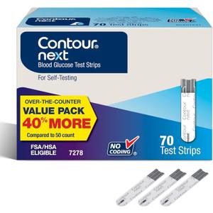 Ascensia Contour Next Blood Glucose Test Strips for Diabetes 70 Count (1 Pack) - Accurate, No Coding, Second-Chance Sampling, Compatible with All Contour Next Meters for Easy Blood Sugar Testing, Exp Date: 05/31/2027