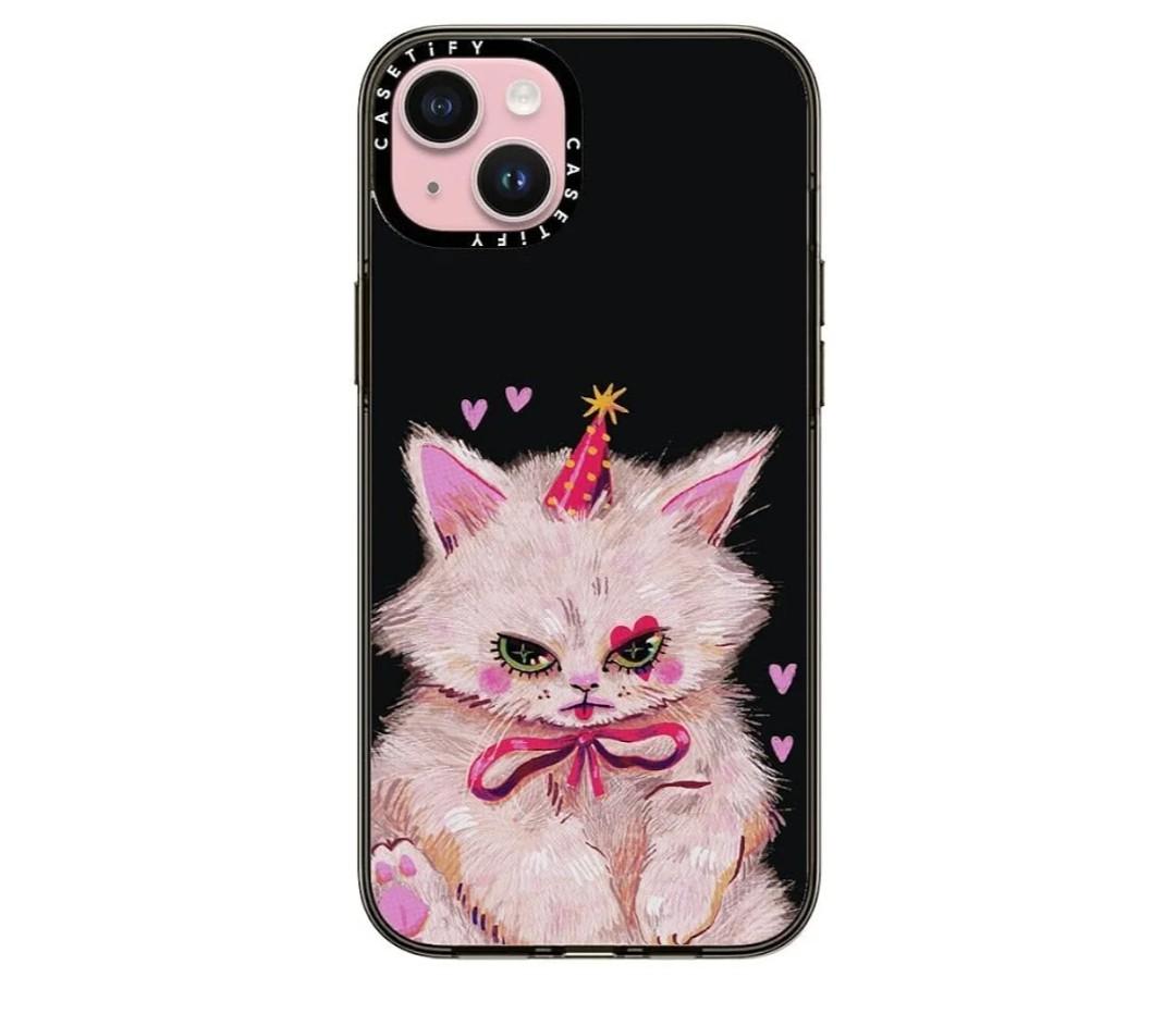 CASETiFY Compact iPhone 15 Plus Case [4 ft. 2X Military Grade Drop Protection/Slim/Lightweight] - Clown Kitty - Clear Black
