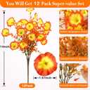 Halloween Artificial Morning Glory Fall Flowers for Outdoors, 12 Bundles UV Resistant Faux Mums, Autumn Silk Flowers for Decoration in Orange Yellow