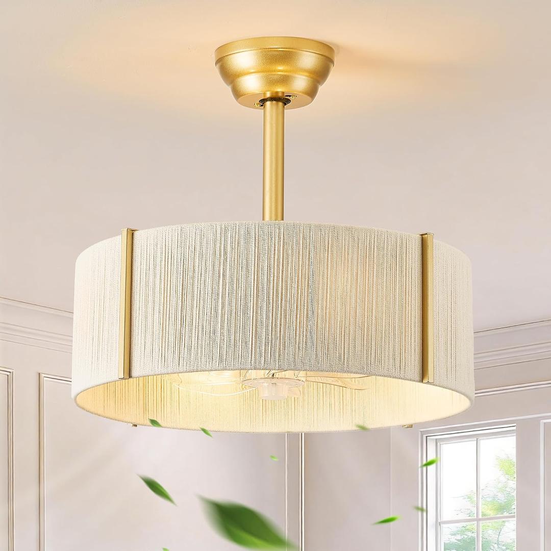 20'' Gold Boho Rattan Fandelier Ceiling Fan with Light and Remote Control, Medium