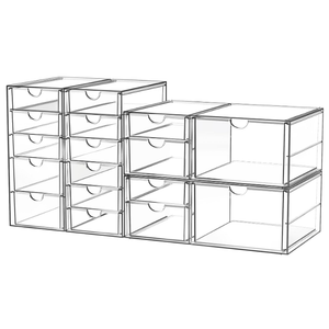 Acrylic Makeup Organizer with 17 Drawers, 4 Pack Clear Storage Drawers, Bathroom Makeup Organizer for Palettes, Cosmetic, and Beauty Supplies, Ideal for Vanity, Cabinet, Desk Organization