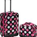 Rockland Fashion Softside Upright Luggage Set,Expandable, Multi/Pink Dot, 2-Piece (14/19)