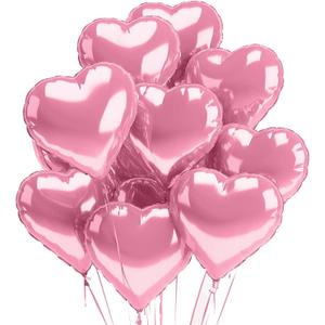 Candy Pink Heart Balloons 12 Pack Mylar Valentines Day Heart Shaped Foil Balloon