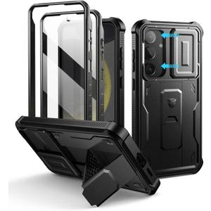 Dexnor for Samsung Galaxy S24 Plus Case with Built-in Slide Camera Cover & Screen Protector & Kickstand, Shockproof Rugged Case Full-Body Bumper Protective Cover for Galaxy S24 Plus (2024),Black