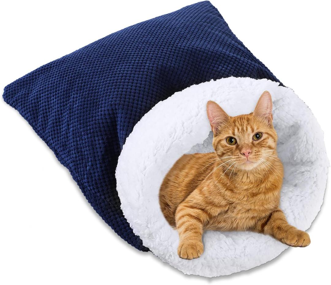 Large Cat Sleeping Bag Cozy 360 Wrap Plush Sleeping Bag for Winter Fluffy Soft Cat Bed Cave Comfortable Sack for Small Medium Large Adult Pet Indoor, 23.6 x 18.5 x 11.8 Inches