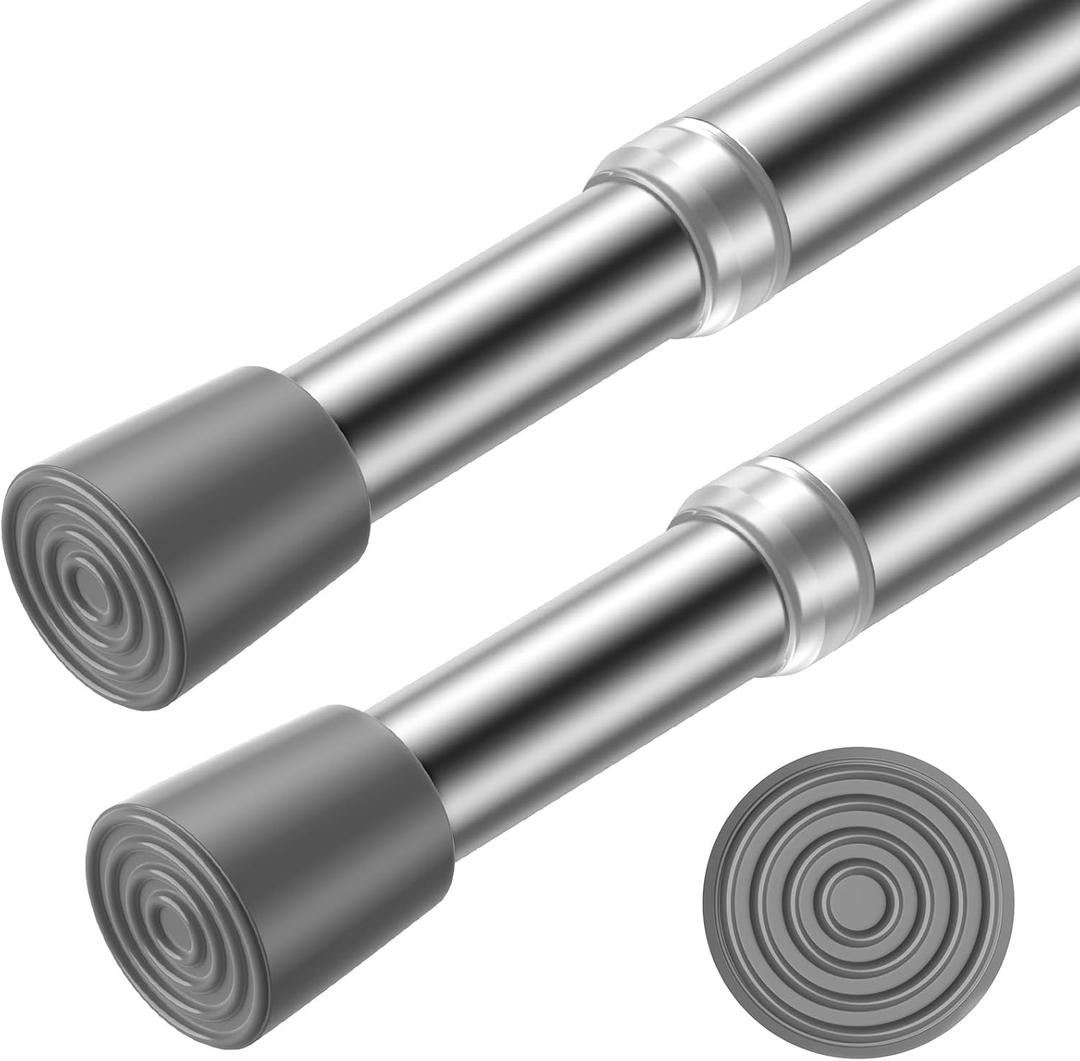 AIZESI 2pcs Spring Tension Rods Adjustable 26 to 39 inch Tension Curtain Rod Small Tension Rod No Drilling Expandable Spring Loaded Curtain Tension Rod,Suitable for Doors and Windows 28 to 36 inch (Silver)