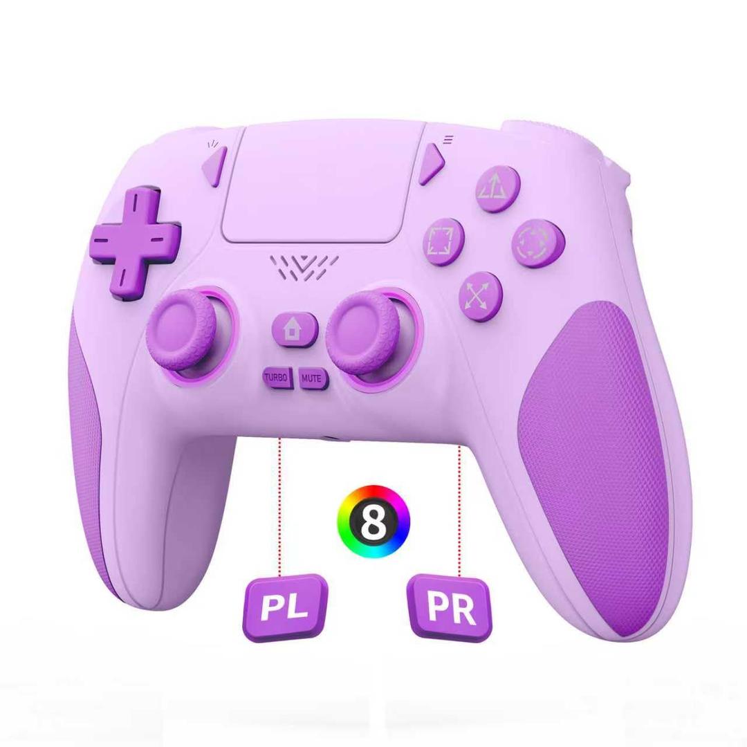 Kamylorus Wireless Controller for PS-5 PC, Hall Effect Controller with Paddles, Dual Vibration, Marco/Turbo Function, 3.5Mm Audio Jack, 6-Axis Motion Control,1000Mah Battery,Speaker,Purple