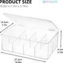 Divided Clear Plastic Organizer Bin with Hinge Lid, 8 Sections Tea Bag Storage Box for Kitchen, Snacks, Spice Packets,Pouches, Stackable Storage Bin