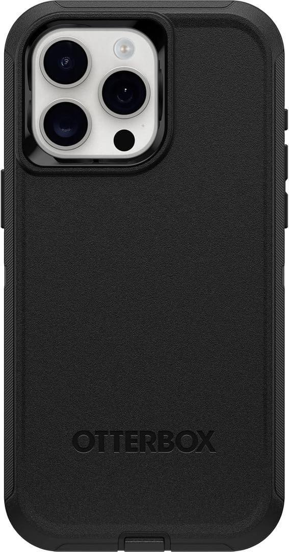 OtterBox iPhone 15 Pro MAX (Only) Defender Series Case - Black, screenless, Rugged & Durable, with Port Protection, Includes Holster Clip Kickstand