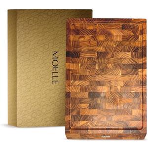 MOELLE Premium Danish Teak Wood Cutting Board Durable End Grain Wooden Cutting Board for Kitchen, Knife-Friendly, Sustainable Gift-Ready Packaging (Medium)