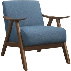 Lexicon Mid Century Modern Accent Chair with Solid Wood Frame in Walnut Finish, Upholstered Living Room Lounge Arm Chair, Thick and Comfy Innerspring Seat Cushion, Linen-Look Fabric, Blue (Walnut Frame)
