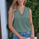 BLENCOT Women Tank Tops V Neck Sleeveless Lace Blouse Casual Vest Summer Camisole Shirts (Green, S)