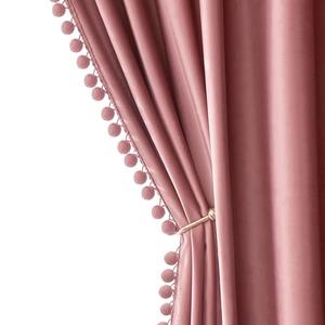 MIULEE Blush Pink Pom Pom Velvet Curtains for Kids Bedroom/Living Room Darkening Thermal Insulating 84 Inches Long Boho Blackout Curtains with Rod Pocket for Girls Room/Nursery/Home Theater Pack of 1