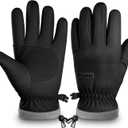 ihuan Kids Winter Waterproof Ski Gloves, Snowboarding Touchscreen Snow Cycling Running Gloves for Boys Girls (L9-10, Dark Black)