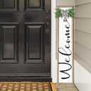 Welcome Sign for Front Porch Standing Large Outdoor Decor 45"X9" Vertical Leaner Wood Frame Porch Tall Welcome Signs for Outside Front Door Wall Decor (Wood)