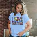 Autism Awareness Shirt Women Autism Shirts Autism Support Tops in April Blue Autism Mom Clothes Special Education Tees (Blue, S)