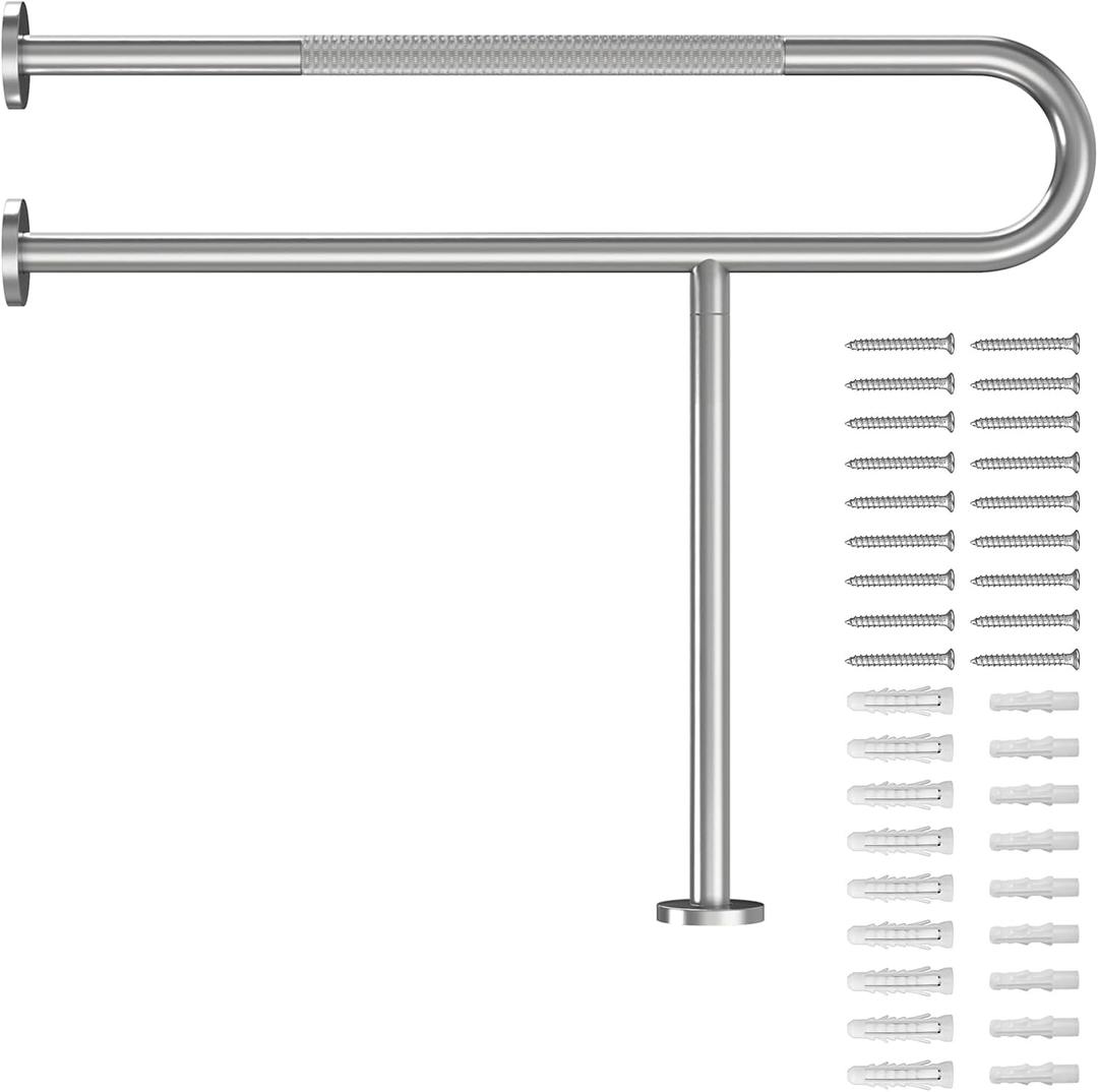 Toilet Grab Bar Support Rail 31.5 Inch, Anti-Slip Knurled Brushed Nickel Safety Bar, Handicap Bathroom Handrails for Elderly Disabled Pregnant, 304 Stainless Steel Wall to Floor