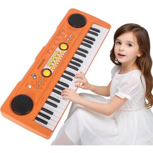 Kids Piano Keyboard with Microphone, 49 Keys Portable Electronic Piano Keyboard for Kids Beginners Ages 3 4 5 6 7, Toy Music Keyboard Birthday Xmas Gift for Girls Boys, Orange