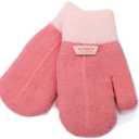 3 x FGSS Kids Winter Stretch Knitted Mittens - Thick Warm Gloves for Boys Girls 4-7 Yrs (Pink)