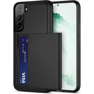Jiunai for Samsung Galaxy S22 Case Credit Card IDs Cash License Holder Shell Wallet Case Slide Cover Dual Layer Hard PC Rubber Cover Wallet Phone Case for Samsung Galaxy S22 5G 6.1'' 2022 Black