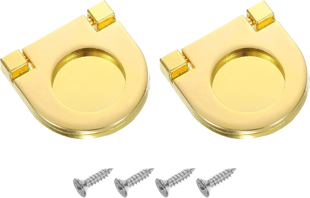 uxcell 2Pcs Flush Pull Handle, 1.38 Inch Hidden Recessed Furniture Grip Cabinets Door Pull Ring Handles with Screws for Drawers Cupboard Dresser, Gold