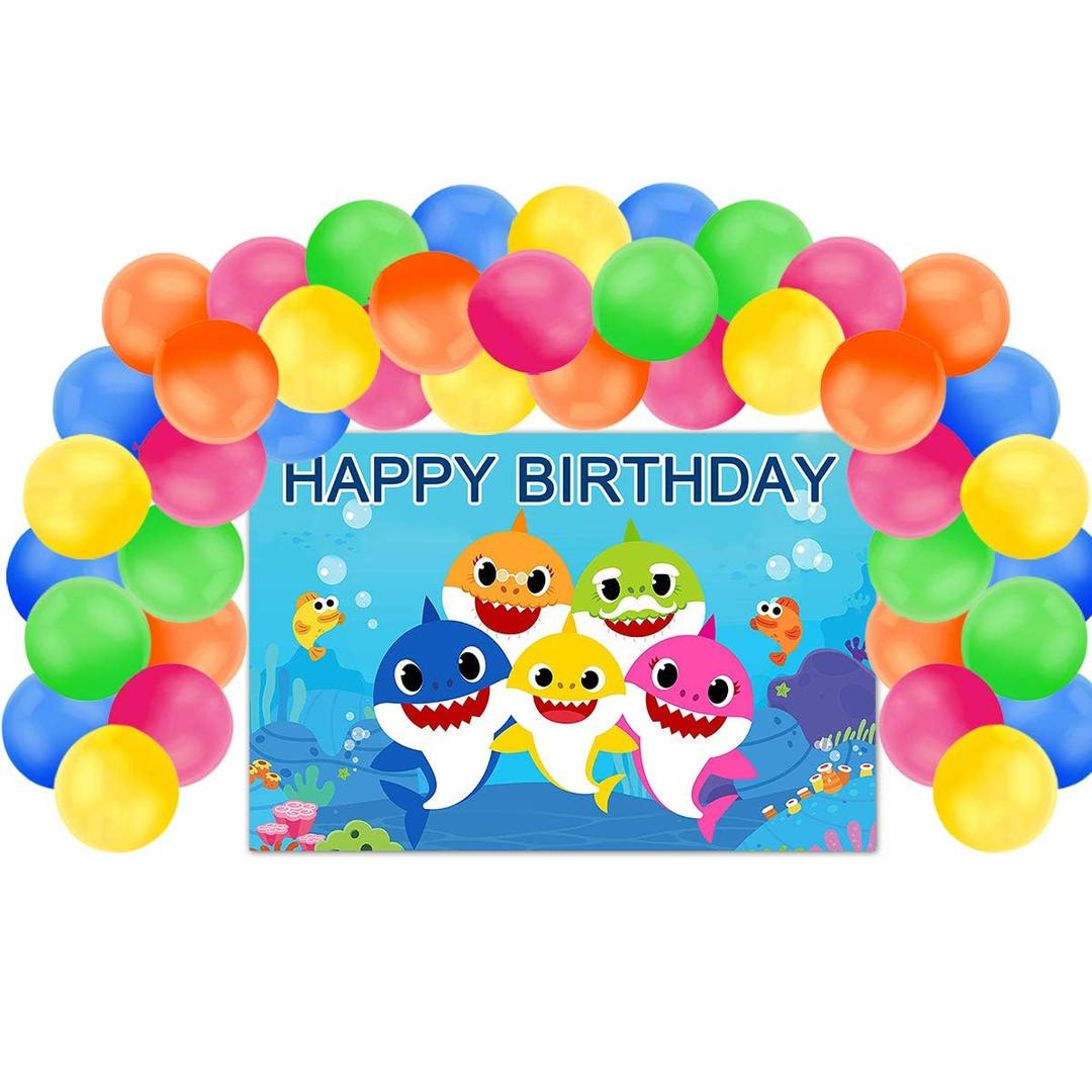 Baby Shark Birthday Decorations, Shark Theme Birthday Decorations Including Backdrop balloon, for 1st 2nd 3rd Party Decorations