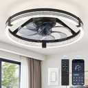 ZMISHIBO Low Profile Ceiling Fans with Lights, Flush Mount Modern Ceiling Fan and Remote Control, 20" LED Ceiling Fans, Stepless Dimmable 3 Colors and 6 Speeds (Black, 20")