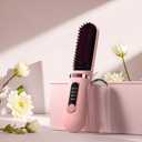 Cordless Hair Straightener Brush, Portable Straightening Brush for Women, Mini Negative Ion Hot Comb for Travel, 30Mins Auto-Off, USB Rechargeable, Fast Heating 4 Temperature Settings(Pink)