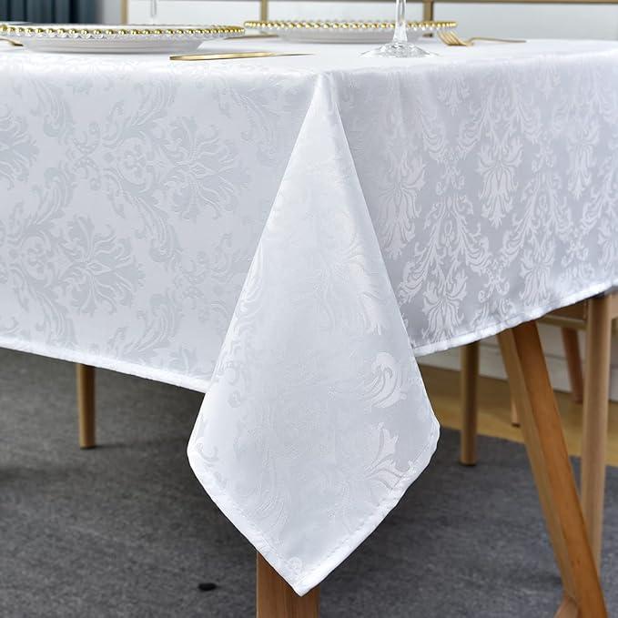 SASTYBALE White Tablecloth Rectangle  Jacquard Damask Tablecloth, Waterproof & Stain Resistant Soft Polyester Tables Cloth, Washable Table Cover for Dining, Party, Indoor, Outdoor  52x70 Dinner Party