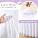 Wish Care White Tulle Tablecloth 48 Inch Spandex Elastic Round Table Cloths Ruffle Tutu Tulle Skirt 4ft Wrinkle Free Stretch Fitted Round Table Cover for Wedding Birthday Party Banquet Cake Events
