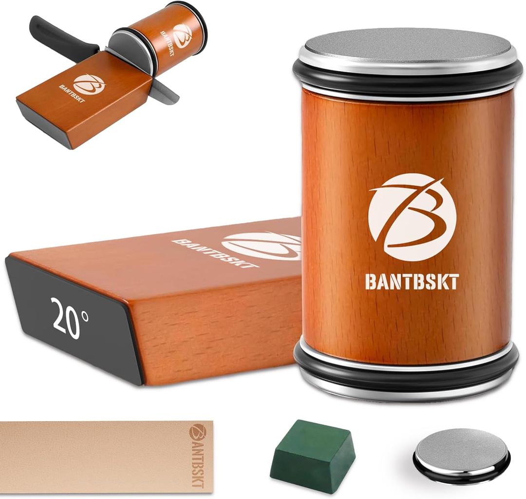 Rolling Knife Sharpener Kit, Kitchen Knife Sharpener Set, Knife Sharpening Tools, 15 & 20 Degree Sharpening for Kitchen Knives, Diamond and Ceramic Discs, Leather Strop, Polishing Compound